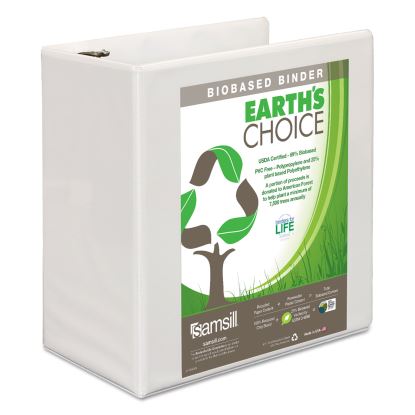 Earth's Choice Biobased D-Ring View Binder, 3 Rings, 5" Capacity, 11 x 8.5, White1