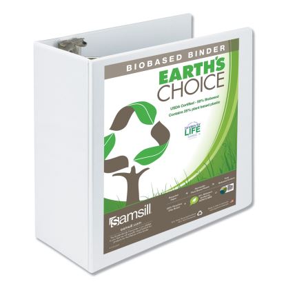 Earth's Choice Biobased Round Ring View Binder, 3 Rings, 5" Capacity, 11 x 8.5, White1