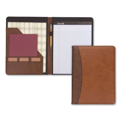 Two-Tone Padfolio with Spine Accent, 10 3/5w x 14 1/4h, Polyurethane, Tan/Brown1