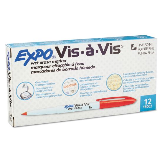 Vis-a-Vis Wet Erase Marker, Fine Bullet Tip, Red, Dozen1