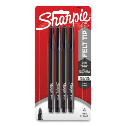Water-Resistant Ink Porous Point Pen, Stick, Fine 0.4 mm, Black Ink, Black/Gray Barrel, 4/Pack1