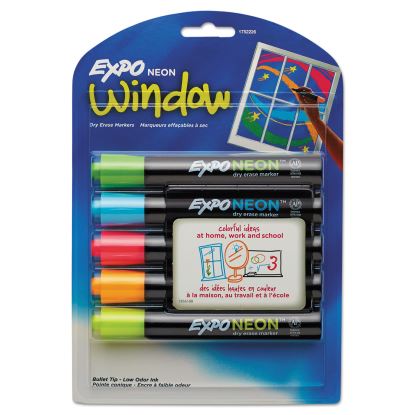 Neon Windows Dry Erase Marker, Broad Bullet Tip, Assorted Colors, 5/Pack1