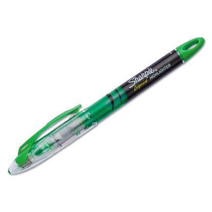 Liquid Pen Style Highlighters, Fluorescent Green Ink, Chisel Tip, Green/Black/Clear Barrel, Dozen1