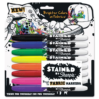 Stained Fabric Markers, Medium Brush Tip, Assorted Colors, 8/Pack1