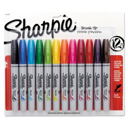 Brush Tip Permanent Marker, Medium Brush Tip, Assorted Colors, 12/Set1