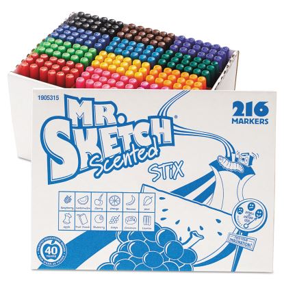 Scented Stix Watercolor Marker Set School Pack, Fine Bullet Tip, Assorted Colors, 216/Set1
