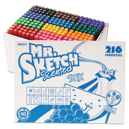 Scented Stix Watercolor Marker Set School Pack, Fine Bullet Tip, Assorted Colors, 216/Set1