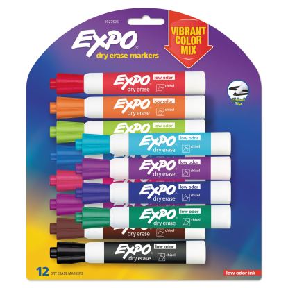 Low Odor Dry Erase Vibrant Color Markers, Broad Chisel Tip, Assorted Colors, 12/Set1