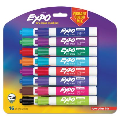 Low Odor Dry Erase Vibrant Color Markers, Broad Chisel Tip, Assorted Colors, 16/Set1