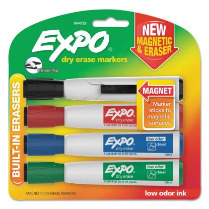 Magnetic Dry Erase Marker, Broad Chisel Tip, Assorted Colors, 4/Pack1