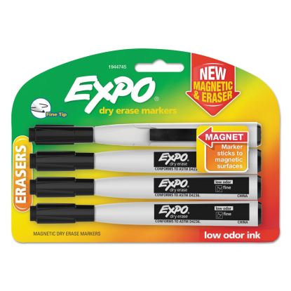 Magnetic Dry Erase Marker, Fine Bullet Tip, Black, 4/Pack1