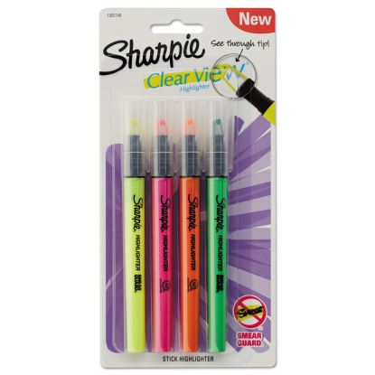 Clearview Pen-Style Highlighter, Assorted Ink Colors, Chisel Tip, Assorted Barrel Colors, 4/Pack1