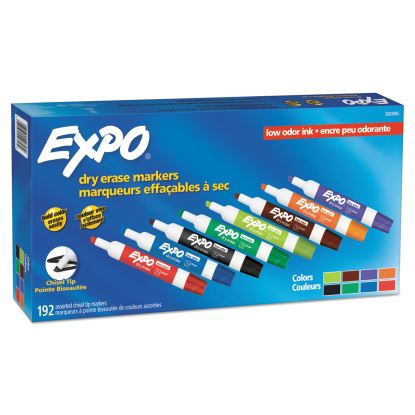 Low-Odor Dry Erase Marker Office Value Pack, Broad Chisel Tip, Assorted Colors, 192/Pack1