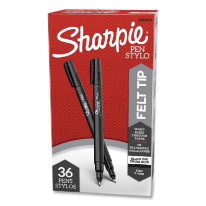 Water-Resistant Ink Porous Point Pen Value Pack, Stick, Fine 0.4 mm, Black Ink, Black Barrel, 36/Pack1