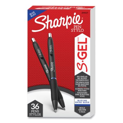 S-Gel High-Performance Gel Pen, Retractable, Bold 1 mm, Blue Ink, Black Barrel, 36/Pack1