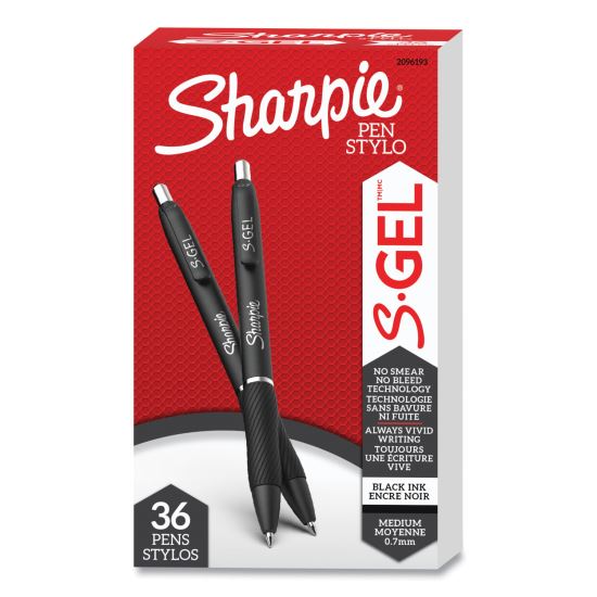 S-Gel High-Performance Gel Pen, Retractable, Medium 0.7mm, Black Ink, Black Barrel, 36/Pack1