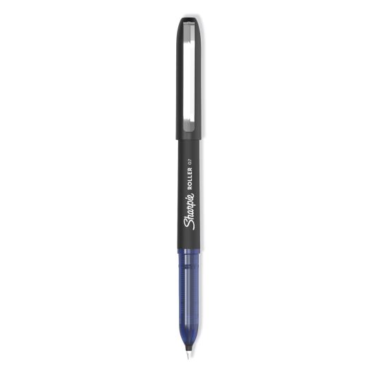 Professional Design Roller Ball Pen, Stick, Medium 0.7 mm, Blue Ink, Black Barrel, Dozen1