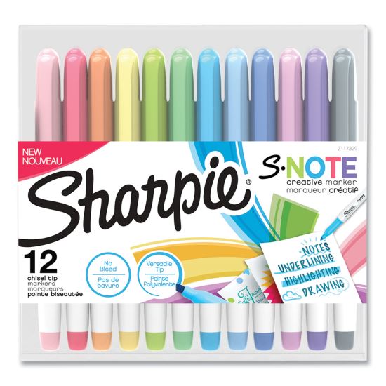 S-Note Creative Markers, Assorted Ink Colors, Chisel Tip, Assorted Barrel Colors, 12/Pack1