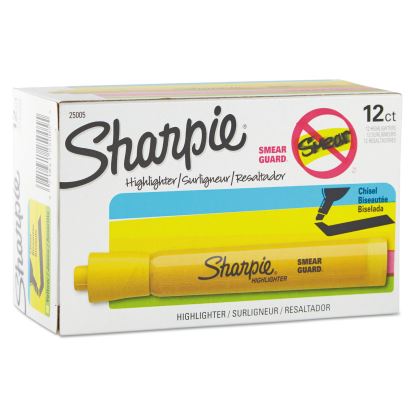 Tank Style Highlighters, Yellow Ink, Chisel Tip, Yellow Barrel, Dozen1
