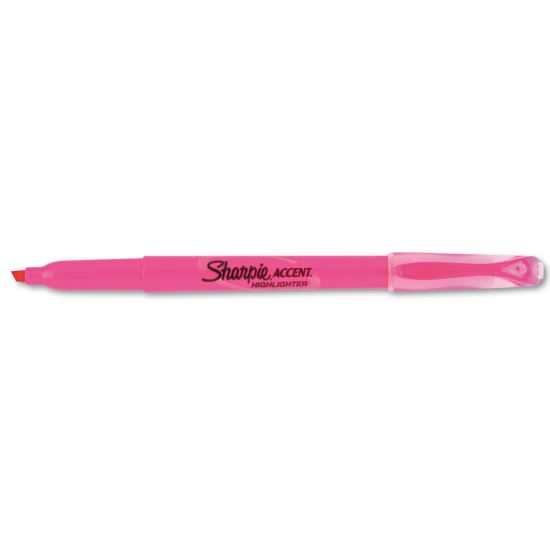 Pocket Style Highlighters, Fluorescent Pink Ink, Chisel Tip, Pink Barrel, Dozen1