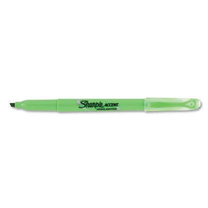 Pocket Style Highlighters, Fluorescent Green Ink, Chisel Tip, Green Barrel, Dozen1