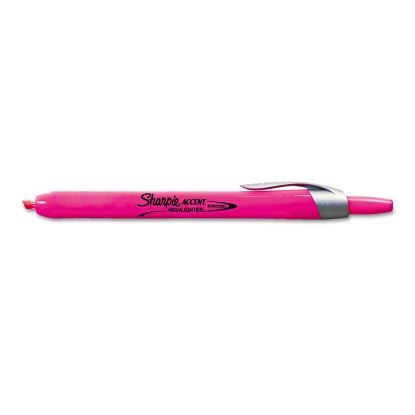 Retractable Highlighters, Fluorescent Pink Ink, Chisel Tip, Pink/Black Barrel, Dozen1
