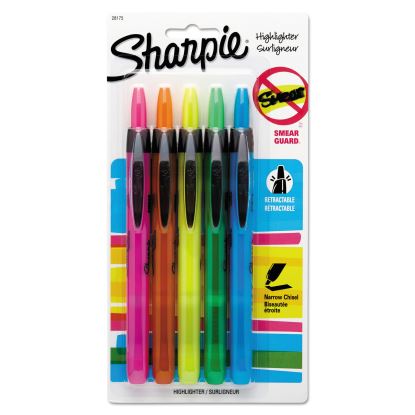 Retractable Highlighters, Assorted Ink Colors, Chisel Tip, Assorted Barrel Colors, 5/Set1