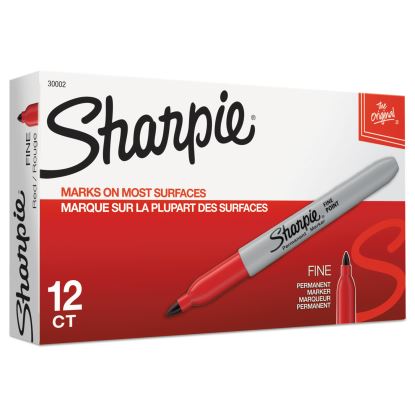 Fine Tip Permanent Marker, Fine Bullet Tip, Red, Dozen1