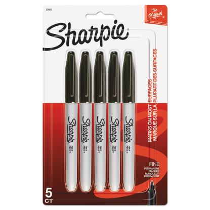 Fine Tip Permanent Marker, Fine Bullet Tip, Black, 5/Pack1