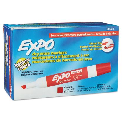 Low-Odor Dry-Erase Marker, Broad Chisel Tip, Red, Dozen1