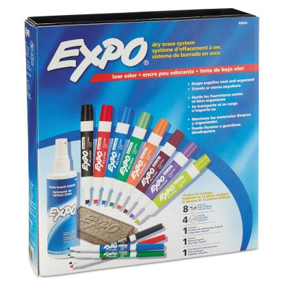 Low-Odor Dry Erase Marker, Eraser and Cleaner Kit, Medium Assorted Tips, Assorted Colors, 12/Set1