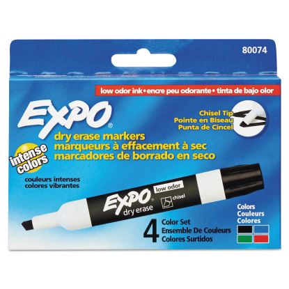 Low-Odor Dry-Erase Marker, Broad Chisel Tip, Assorted Standard Colors, 4/Set1