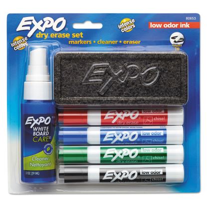 Low-Odor Dry Erase Marker Starter Set, Broad Chisel Tip, Assorted Colors, 4/Set1