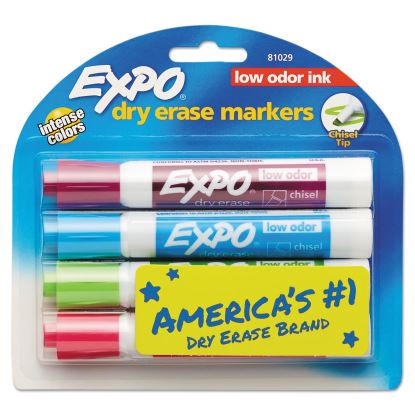 Low-Odor Dry-Erase Marker, Broad Chisel Tip, Assorted Pastel Colors, 4/Set1