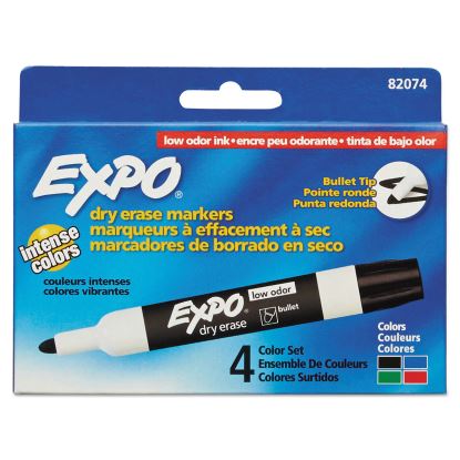 Low-Odor Dry-Erase Marker, Medium Bullet Tip, Assorted Colors, 4/Set1