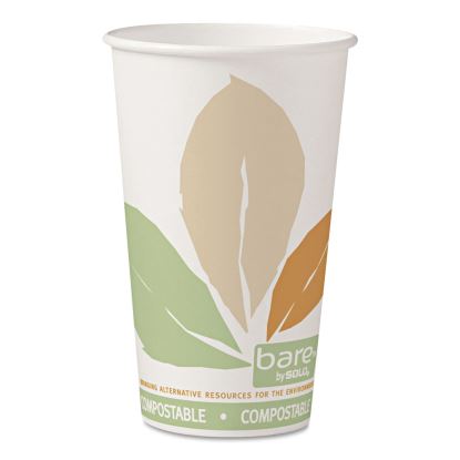 Bare by Solo Eco-Forward PLA Paper Hot Cups, 16 oz, Leaf Design, White/Green/Orange, 1,000/Carton1