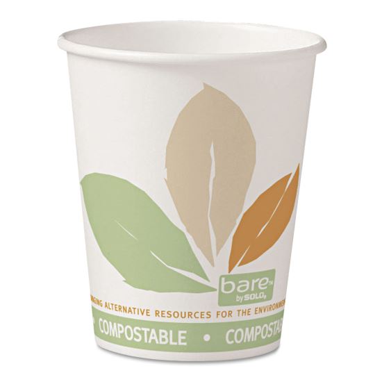 Bare by Solo Eco-Forward PLA Paper Hot Cups, 10 oz, Leaf Design, White/Green/Orange, 50/Bag, 20 Bags/Carton1