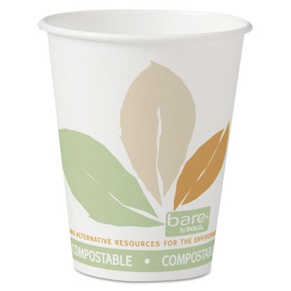 Bare by Solo Eco-Forward PLA Paper Hot Cups, 8 oz, Leaf Design, White/Green/Orange, 50/Bag, 20 Bags/Carton1