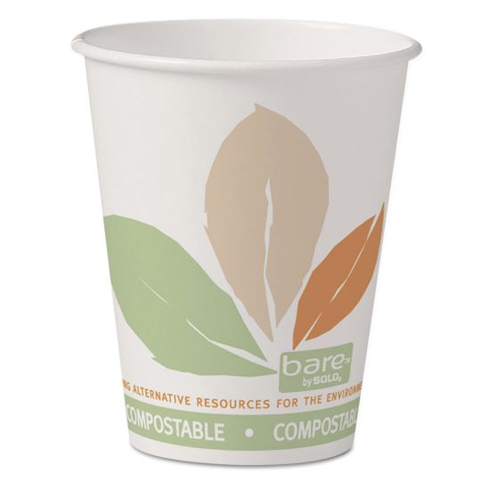 Bare by Solo Eco-Forward PLA Paper Hot Cups, 8 oz, Leaf Design, White/Green/Orange, 50/Pack1