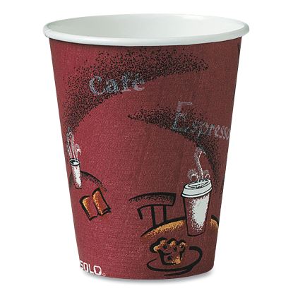 Solo Paper Hot Drink Cups in Bistro Design, 8 oz, Maroon, 50/Bag, 20 Bags/Carton1