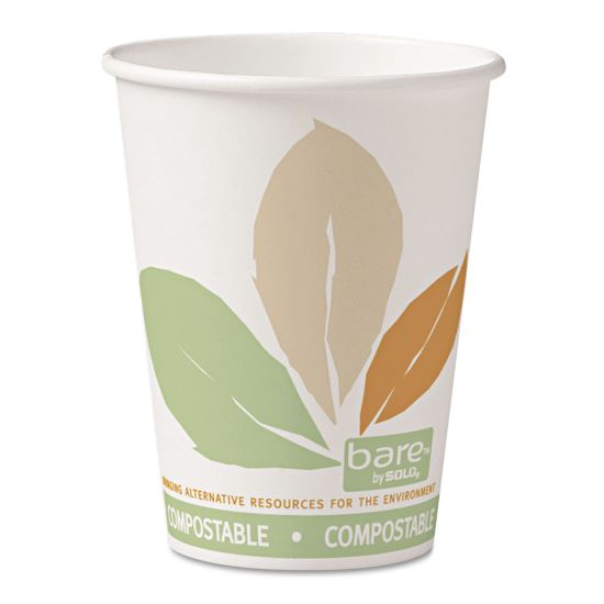 Bare by Solo Eco-Forward PLA Paper Hot Cups, 12 oz, Leaf Design, White/Green/Orange, 50/Bag, 20 Bags/Carton1