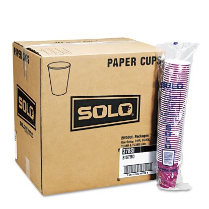 Solo Paper Hot Drink Cups in Bistro Design, 12 oz, Maroon, 50/Bag, 20 Bags/Carton1