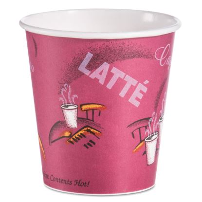 Solo Paper Hot Drink Cups in Bistro Design, 10 oz, Maroon, 1,000/Carton1