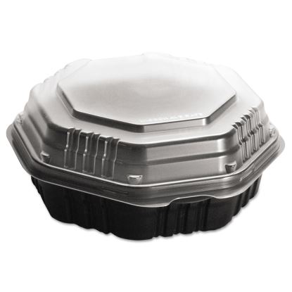 OctaView Hinged-Lid Hot Food Containers, 31 oz, 9.55 x 9.1 x 3, Black/Clear, 100/Carton1