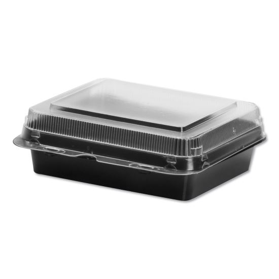 Creative Carryouts Hinged Plastic Hot Deli Boxes, Medium Snack Box, 18 oz, 6.22 x 5.9 x 2.1, Black/Clear, 200/Carton1