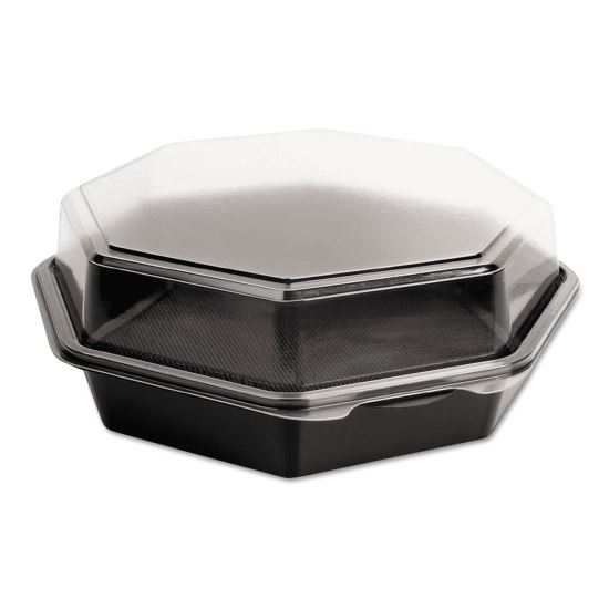 OctaView Hinged-Lid Cold Food Containers, 42 oz, 9.57 x 9.2 x 3.2, Black/Clear, 100/Carton1