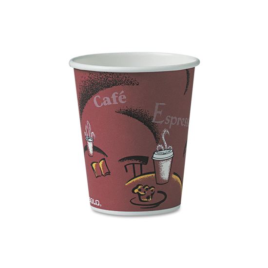 Solo Paper Hot Drink Cups in Bistro Design, 10 oz, Maroon, 300/Carton1