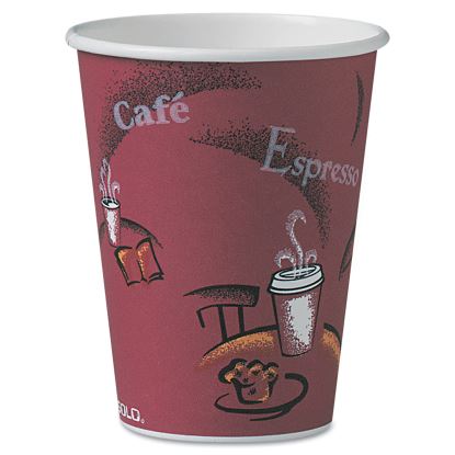 Solo Paper Hot Drink Cups in Bistro Design, 12 oz, Maroon, 300/Carton1