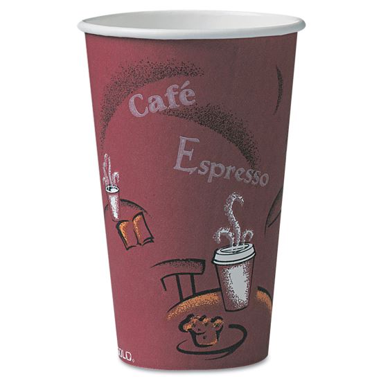 Solo Paper Hot Drink Cups in Bistro Design, 16 oz, Maroon, 300/Carton1