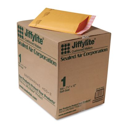 Jiffylite Self-Seal Bubble Mailer, #1, Barrier Bubble Air Cell Cushion, Self-Adhesive Closure, 7.25 x 12, Brown Kraft, 100/CT1